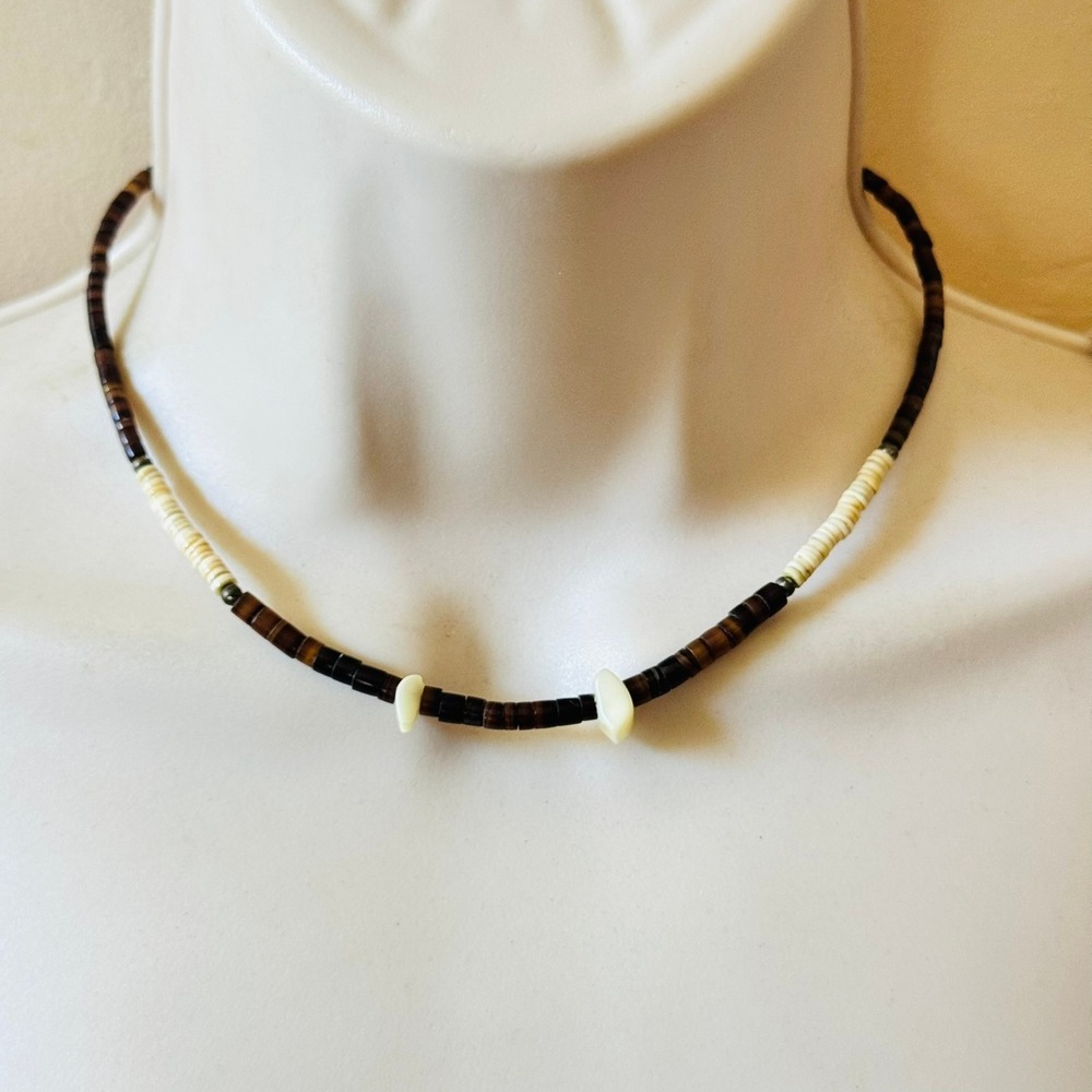 Vtg Pen Shell Heishi Beaded Necklace Native American Genuine Sterling Silver 925
